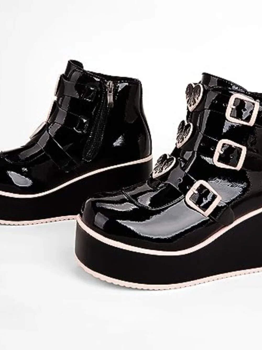 Platform Chunky Ankle Boots - Wedge Heel Round Toe Zipper Goth Booties